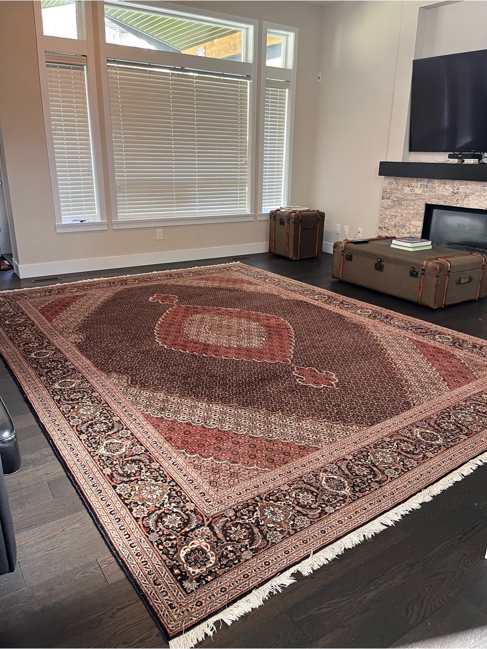 Handwoven Oriental-Style Area Rug in Deep Red & Cream Accents